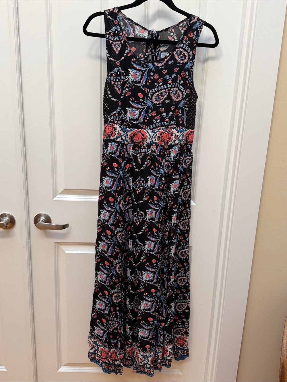 Free People Black Maxi Dress with Coral and Light Blue Floral Print